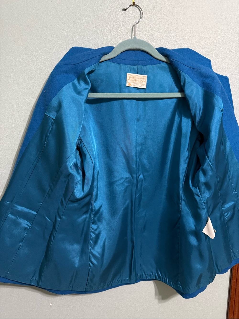 Vintage Pendleton Teal Blue Virgin Wool Blazer Jacket Size 8 - Picture 10 of 13